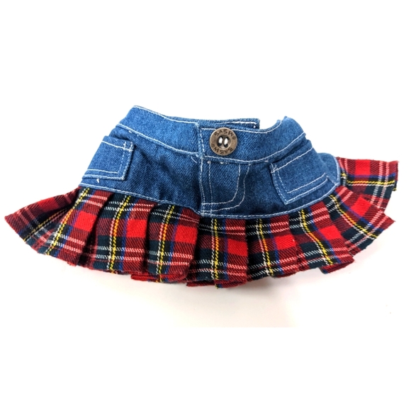 Build-A-Bear Red Top Denim Skirt Black Shoes - Picture 8 of 12